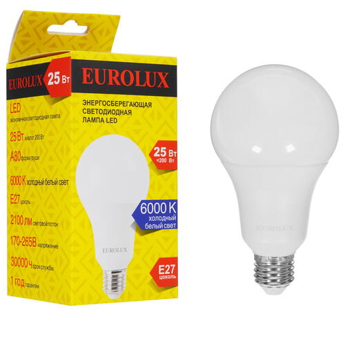 Купить Лампа светодиодная Eurolux LL-E-A80-25W-230-6K-E27  5401697. Характеристики, отзывы и цены в Донецке