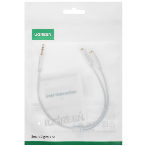 Купить Кабель   Ugreen jack 3.5 мм - jack 3.5 мм х2 шт. белый  5492388. Характеристики, отзывы и цены в Донецке