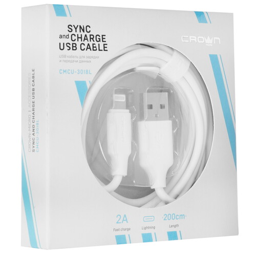 Купить Кабель круглый Crown Lightning 8-pin - USB 2.0 Type-A белый 2 м  5479774. Характеристики, отзывы и цены в Донецке