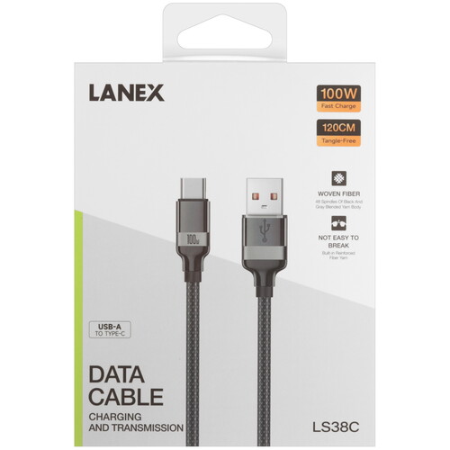 Купить Кабель круглый LANEX USB Type-C - USB 2.0 Type-A черный 1.2 м  9280466. Характеристики, отзывы и цены в Донецке