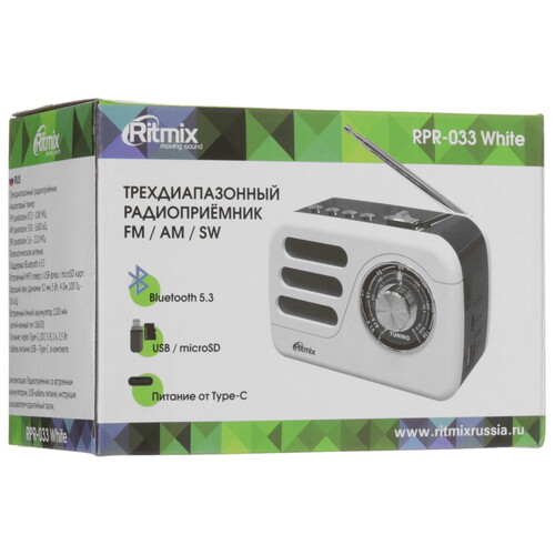Купить Радиоприемник Ritmix RPR-033 белый  9201105. Характеристики, отзывы и цены в Донецке