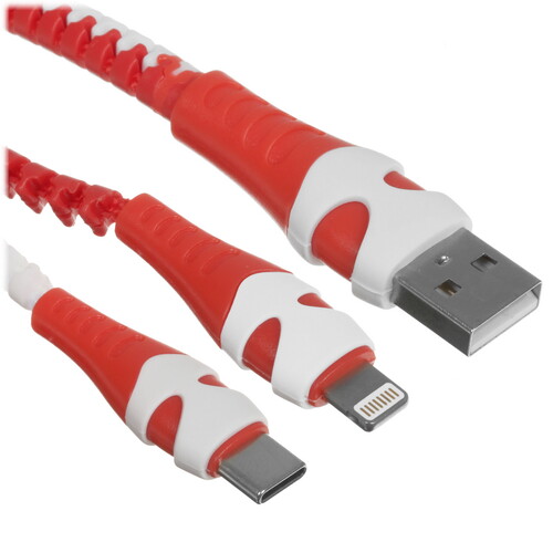 Купить Кабель круглый Hoco Lightning 8-pin, USB Type-C - USB 2.0 Type-A красный 1.2 м  5470824. Характеристики, отзывы и цены в Донецке