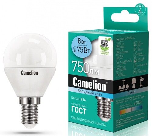 Купить Лампа светодиодная Camelion LED E14/G45/8w/845  5643000. Характеристики, отзывы и цены в Донецке