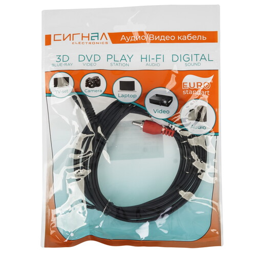 Купить Кабель соединительный   Сигнал 3.5 mm jack - RCA x2 черный  5480113. Характеристики, отзывы и цены в Донецке