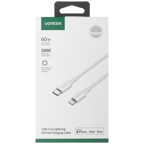 Купить Кабель круглый Ugreen Lightning 8-pin MFI - USB Type-C белый 1 м  9983418. Характеристики, отзывы и цены в Донецке