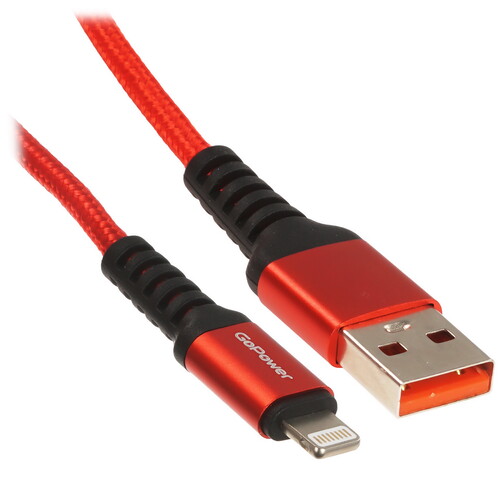 Купить Кабель круглый GoPower Lightning 8-pin - USB 2.0 Type-A красный 1 м  5479660. Характеристики, отзывы и цены в Донецке