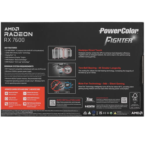 Купить Видеокарта PowerColor AMD Radeon RX 7600 Fighter [RX 7600 8G-F]  5438254. Характеристики, отзывы и цены в Донецке