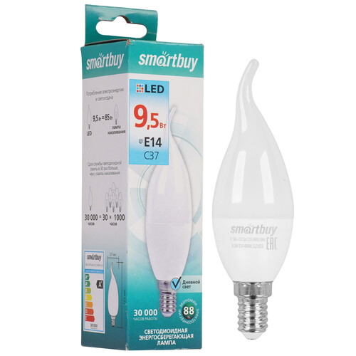 Купить Лампа светодиодная Smartbuy C37-9.5W/4000/E14  9192839. Характеристики, отзывы и цены в Донецке