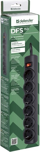 Купить Сетевой фильтр Defender DFS 153 черный  1015908. Характеристики, отзывы и цены в Донецке