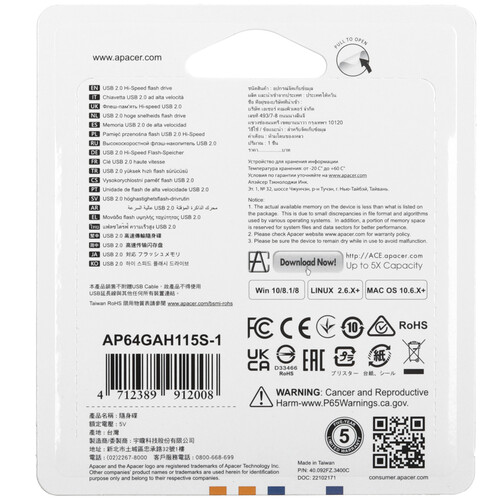 Купить Память USB Flash 64 ГБ Apacer AH115 [AP64GAH115S-1]  4900844. Характеристики, отзывы и цены в Донецке