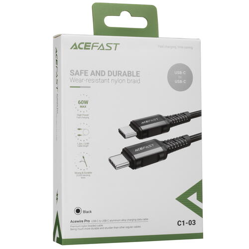 Купить Кабель круглый ACEFAST USB Type-C - USB Type-C черный 1.2 м  5415450. Характеристики, отзывы и цены в Донецке