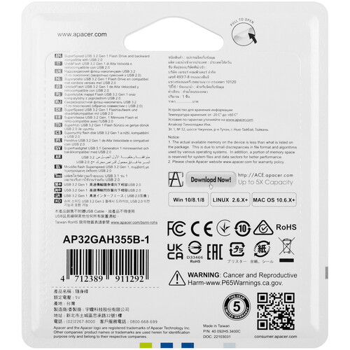 Купить Память USB Flash 32 ГБ Apacer AH355 [AP32GAH355B-1]  5456199. Характеристики, отзывы и цены в Донецке