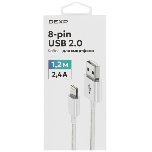 Купить Кабель круглый DEXP Lightning 8-pin - USB 2.0 Type-A белый 1.2 м  9258631. Характеристики, отзывы и цены в Донецке