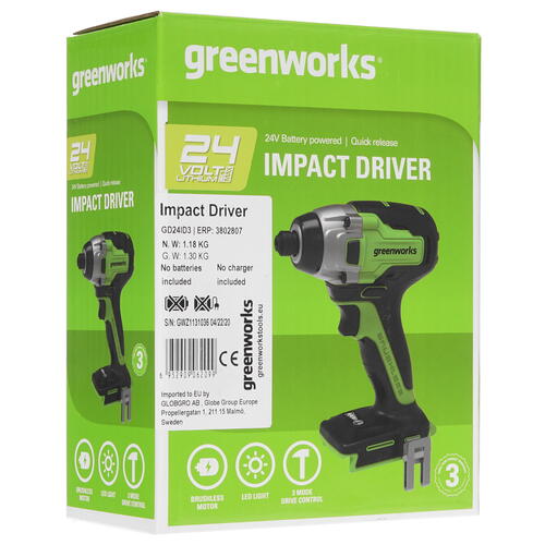Купить Винтоверт GreenWorks GD24ID3 24V , Без ЗУ, Без АКБ  8196543. Характеристики, отзывы и цены в Донецке