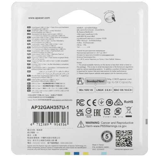 Купить Память USB Flash 32 ГБ Apacer AH357 [AP32GAH357U-1]  5456196. Характеристики, отзывы и цены в Донецке