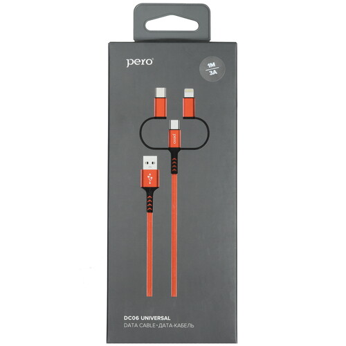 Купить Кабель круглый PERO Lightning 8-pin, micro USB, USB Type-C - USB 2.0 Type-A красный 1 м  5365828. Характеристики, отзывы и цены в Донецке