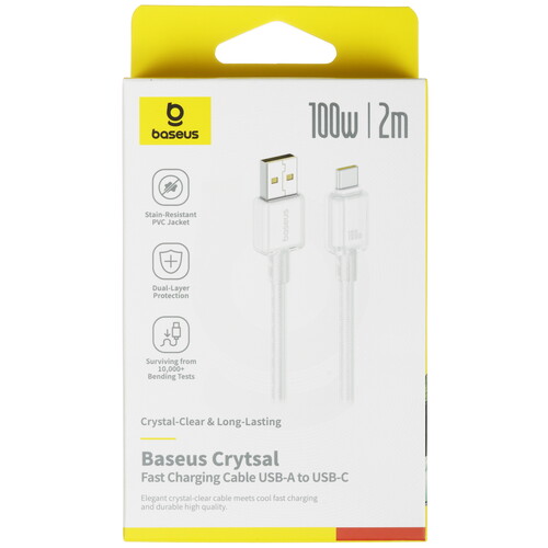 Купить Кабель круглый Baseus USB Type-C - USB 2.0 Type-A белый 2 м  5627633. Характеристики, отзывы и цены в Донецке