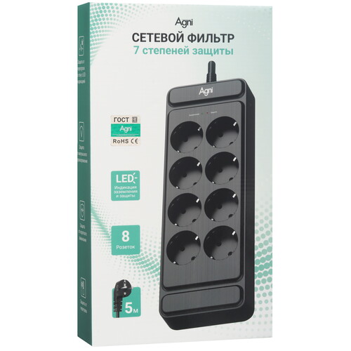 Купить Сетевой фильтр AGNI TP-FS8E черный  9289257. Характеристики, отзывы и цены в Донецке