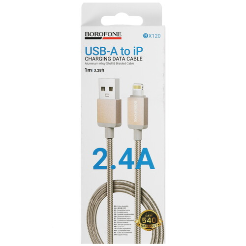 Купить Кабель круглый Borofone Lightning 8-pin - USB 2.0 Type-A золотистый 1 м  5635299. Характеристики, отзывы и цены в Донецке