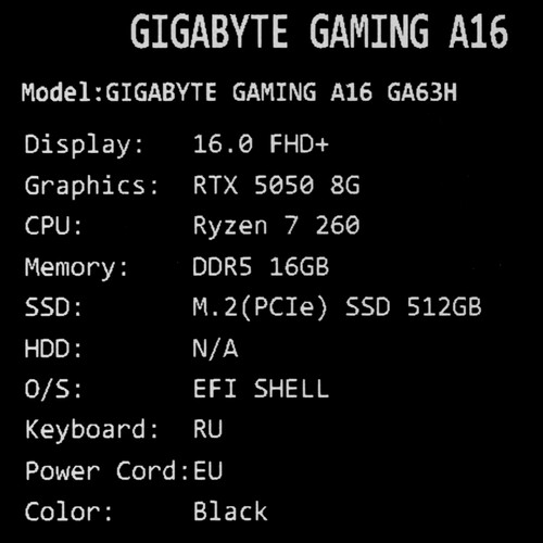 Купить 16" Ноутбук GIGABYTE GAMING A16 3TH черный  5638074. Характеристики, отзывы и цены в Донецке