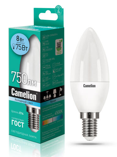 Купить Лампа светодиодная Camelion LED C35-8w-845-E14  1109766. Характеристики, отзывы и цены в Донецке