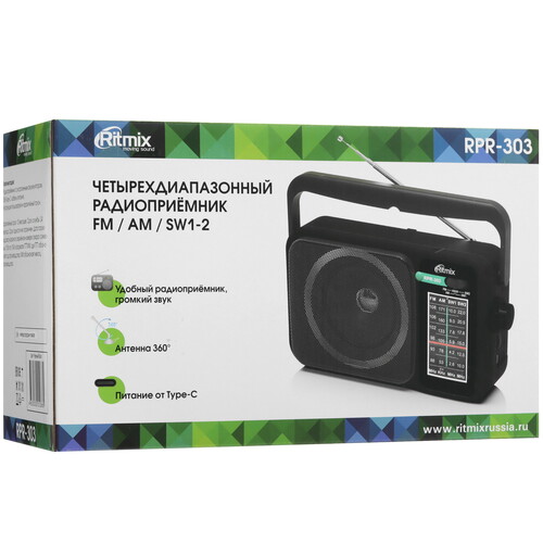Купить Радиоприемник Ritmix RPR-303 черный  9201097. Характеристики, отзывы и цены в Донецке