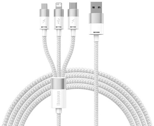 Купить Кабель круглый Baseus Lightning 8-pin, micro USB, USB Type-C - USB 2.0 Type-A белый 1.2 м  5627618. Характеристики, отзывы и цены в Донецке