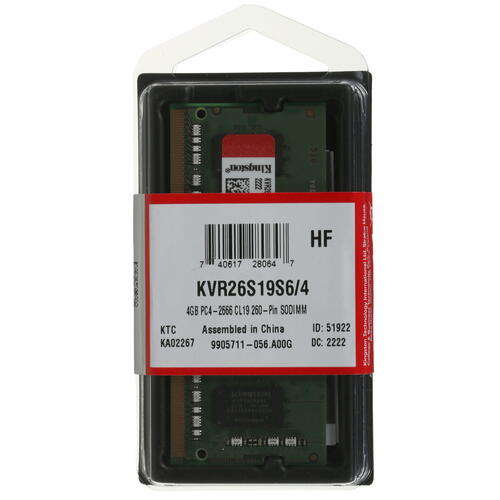 Купить Оперативная память SODIMM Kingston ValueRAM [KVR26S19S6/4] 4 ГБ  5053719. Характеристики, отзывы и цены в Донецке
