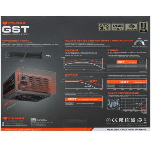 Купить Блок питания Cougar GST 750W  5454630. Характеристики, отзывы и цены в Донецке