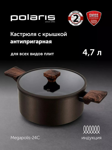 Купить Кастрюля Polaris Megapolis-24C 4.7 л 24 см серый  9342381. Характеристики, отзывы и цены в Донецке