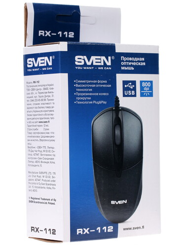 Купить Мышь проводная SVEN RX-112  черный  1040601. Характеристики, отзывы и цены в Донецке