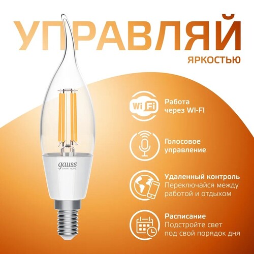 Купить Умная филаментная лампа Gauss Smart Home Filament СF35  9114212. Характеристики, отзывы и цены в Донецке