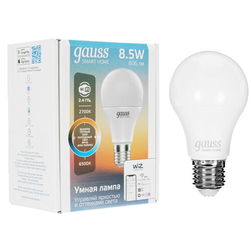 Купить Умная светодиодная лампа Gauss LED IoT E27 A60 ССТ+DIM  1676659. Характеристики, отзывы и цены в Донецке
