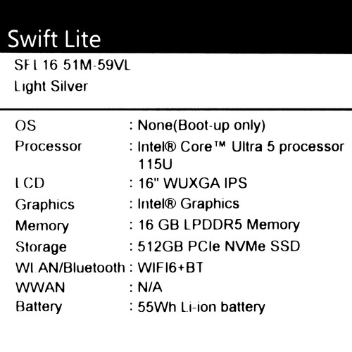 Купить 16" Ноутбук Acer Swift Lite SFL16-51M-59VL серебристый  5624728. Характеристики, отзывы и цены в Донецке