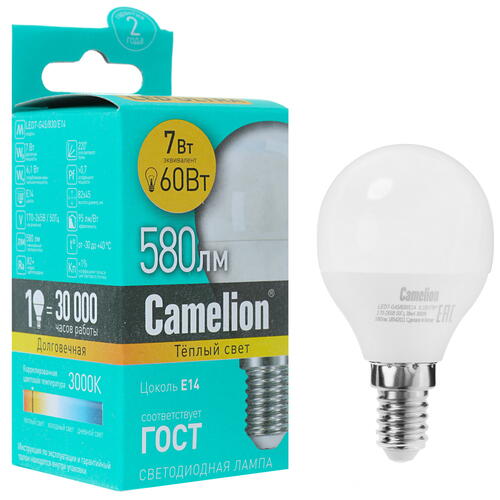 Купить Лампа светодиодная Camelion LED7-G45/830/E14  5324766. Характеристики, отзывы и цены в Донецке
