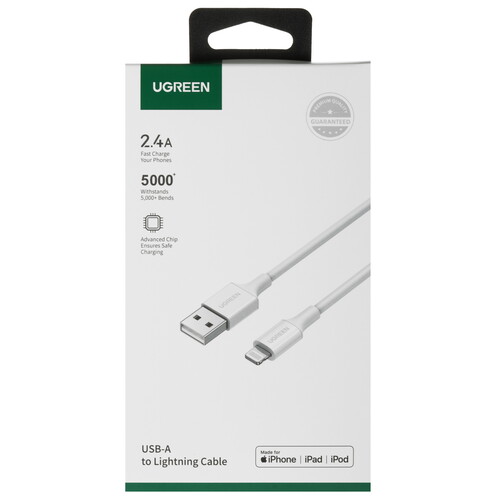 Купить Кабель круглый Ugreen Lightning 8-pin MFI - USB 2.0 Type-A белый 1 м  9983414. Характеристики, отзывы и цены в Донецке