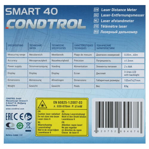 Купить Лазерный дальномер Condtrol Smart 40  7996818. Характеристики, отзывы и цены в Донецке