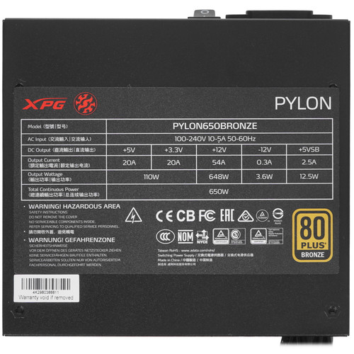 Купить Блок питания ADATA XPG PYLON BRONZE 650W [PYLON650B-BKCEU] черный  4743850. Характеристики, отзывы и цены в Донецке