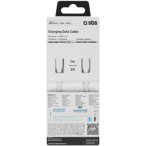 Купить Кабель круглый SBS Lightning 8-pin MFI - USB Type-C белый 1 м  5471840. Характеристики, отзывы и цены в Донецке