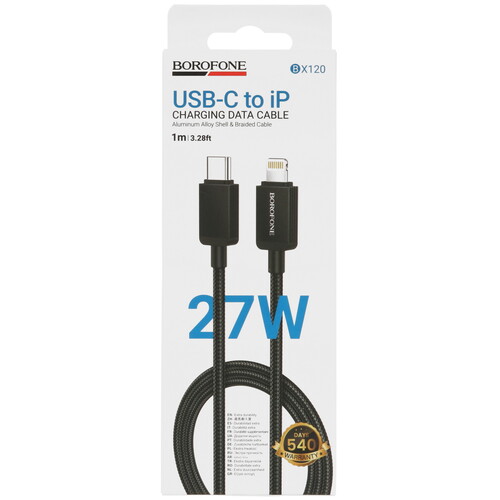 Купить Кабель круглый Borofone Lightning 8-pin - USB Type-C черный 1 м  5635322. Характеристики, отзывы и цены в Донецке