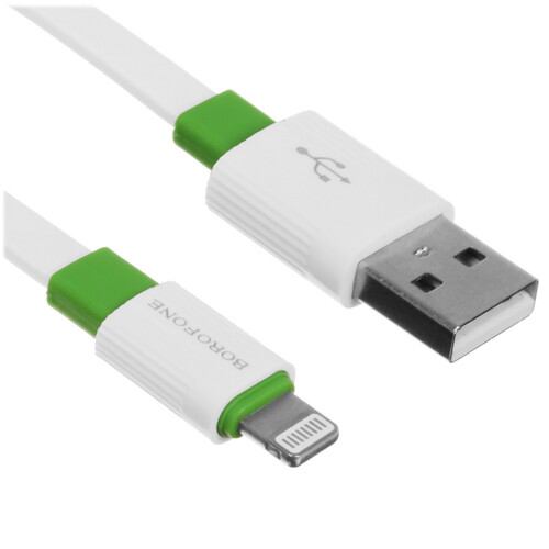 Купить Кабель плоский Borofone Lightning 8-pin - USB 2.0 Type-A зеленый 1 м  5475111. Характеристики, отзывы и цены в Донецке