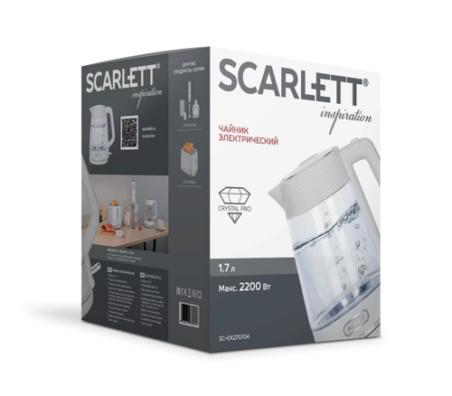 Купить Электрочайник Scarlett SC-EK27G104 белый  9240131. Характеристики, отзывы и цены в Донецке
