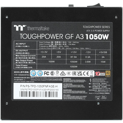 Купить Блок питания Thermaltake Toughpower GF A3 1050W [PS-TPD-1050FNFAGx-H] черный  5406059. Характеристики, отзывы и цены в Донецке