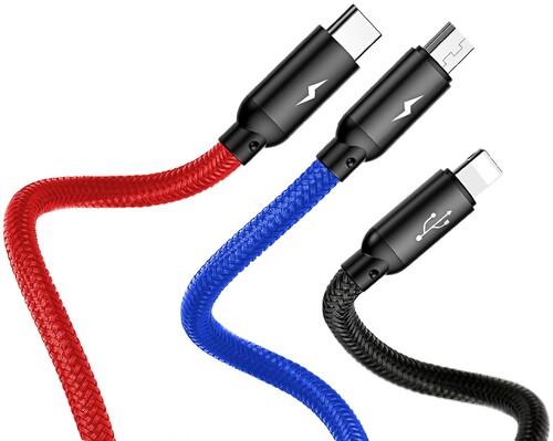 Купить Кабель круглый Baseus Lightning 8-pin, micro USB, USB Type-C - USB 2.0 Type-A черный 1.2 м  5627595. Характеристики, отзывы и цены в Донецке