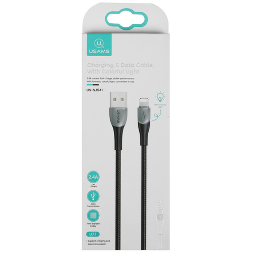 Купить Кабель круглый USAMS Lightning 8-pin - USB 2.0 Type-A черный 1 м  5480403. Характеристики, отзывы и цены в Донецке