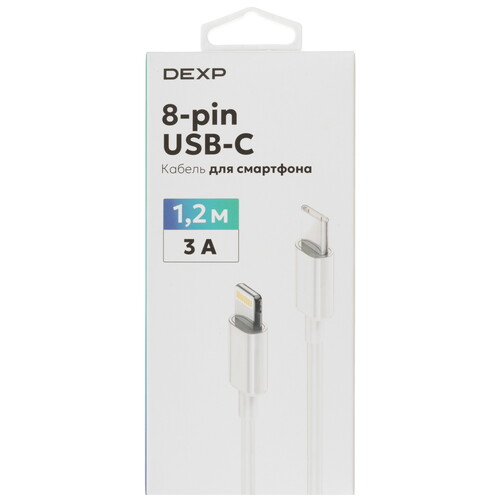 Купить Кабель круглый DEXP Lightning 8-pin - USB Type-C белый 1.2 м  9258685. Характеристики, отзывы и цены в Донецке