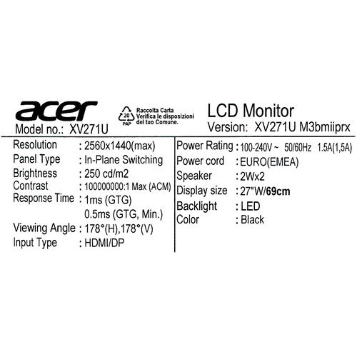 Купить 27" Монитор Acer Nitro XV271UM3BMIIPRX черный  5416574. Характеристики, отзывы и цены в Донецке