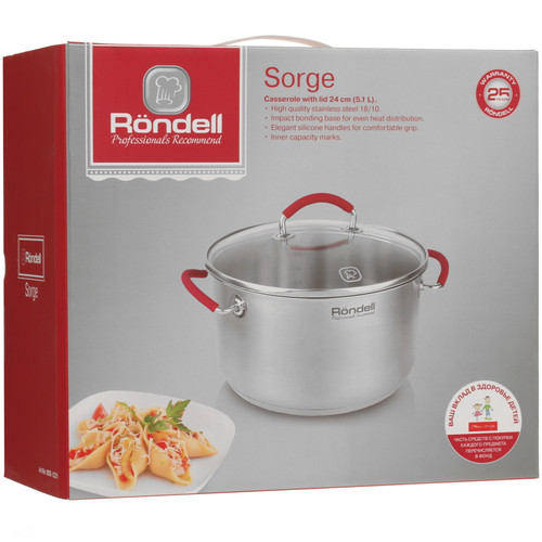 Купить Кастрюля Rondell Sorge RDS-1221 5.1 л 24 см серебристый  5330531. Характеристики, отзывы и цены в Донецке