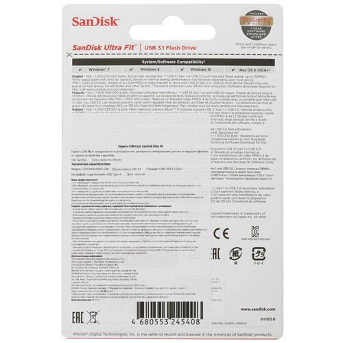 Купить Память USB Flash 64 ГБ SanDisk Ultra Fit [SDCZ430-064G-G46]  1236136. Характеристики, отзывы и цены в Донецке
