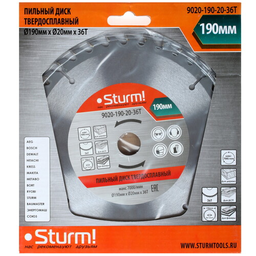 Купить Диск пильный Sturm! 9020-190-20-36T  1287303. Характеристики, отзывы и цены в Донецке